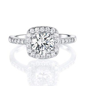 18K White Gold Plated CZ Halo Engagement Ring