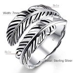 Adjustable 925 Sterling Silver Feather Stacking Ring