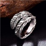 Adjustable 925 Sterling Silver Feather Stacking Ring