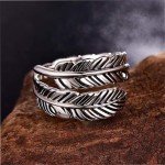 Adjustable 925 Sterling Silver Feather Stacking Ring