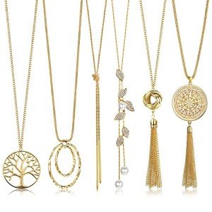 6-Pack Statement Long Necklaces with Tassel Pendants