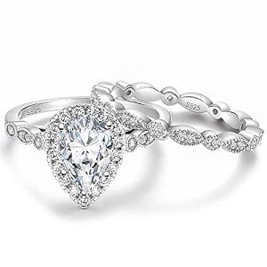 Elegant Teardrop CZ Sterling Silver Bridal Ring Set