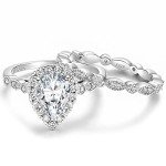 Elegant Teardrop CZ Sterling Silver Bridal Ring Set