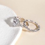 Elegant Teardrop CZ Sterling Silver Bridal Ring Set
