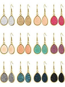 12 Pairs Multicolor Faux Druzy Drop Earrings
