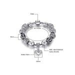 Silver Heart Charm Bracelet with Crystal Beads