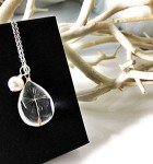 Dandelion Wish Pendant Necklace with Crystal Pearl Charm