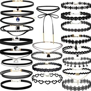 YOKER 22-Piece Black Velvet Choker Necklace Set