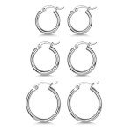 3 Pairs Silver Plated Small Hoop Earrings for Women