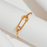 HESSAWELL Minimalist Gold Link Cuff Bracelet