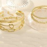 Trendy 14K Gold Plated Bracelet Stack for Women