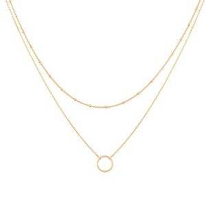 Gold Layered Choker Necklace with Circle Charm