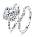 Elegant 18K White Gold Plated Halo Promise Ring