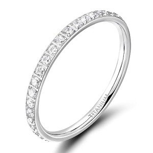 TIGRADE 2mm Silver Titanium Eternity Ring for Women