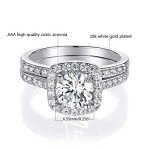 Elegant 18K White Gold Plated Halo Promise Ring