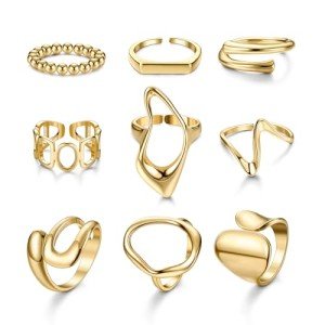 Gold Chunky Ring Set - 9 Adjustable Rings