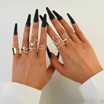 Gold Chunky Ring Set - 9 Adjustable Rings