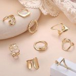 Gold Chunky Ring Set - 9 Adjustable Rings