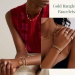 14K Gold Plated Thin Round Bangle Bracelet for Women