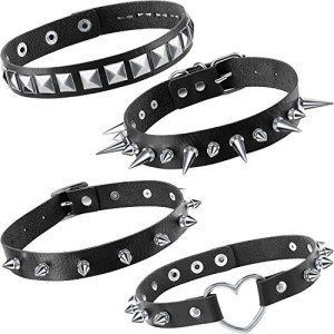4 Pcs Punk Gothic Spike Choker Necklace Set