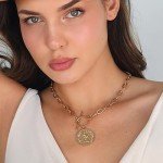 Trendy Chunky Gold Coin Statement Necklace