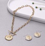 Trendy Chunky Gold Coin Statement Necklace