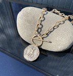 Trendy Chunky Gold Coin Statement Necklace