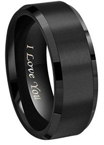 Black Tungsten Wedding Bands - Engraved "I Love You