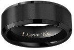 Black Tungsten Wedding Bands - Engraved "I Love You