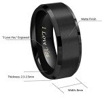 Black Tungsten Wedding Bands - Engraved "I Love You
