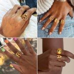 Gold Initial M Chunky Adjustable Ring for Women