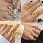 Gold Initial M Chunky Adjustable Ring for Women