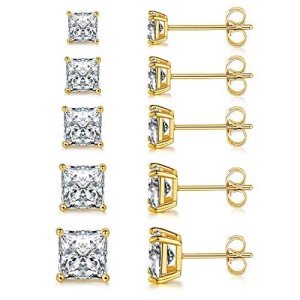 MDFUN 18K Gold Plated Square CZ Stud Earring Set