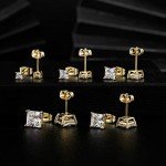 MDFUN 18K Gold Plated Square CZ Stud Earring Set