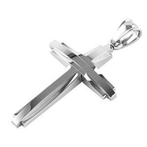 HZMAN Men's Polished Silver Cross Pendant Necklace
