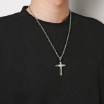 HZMAN Men's Polished Silver Cross Pendant Necklace