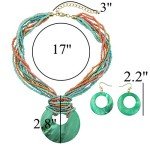 Colorful Beaded Multi Strand Necklace with Shell Pendant