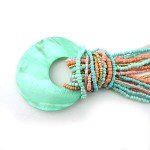 Colorful Beaded Multi Strand Necklace with Shell Pendant