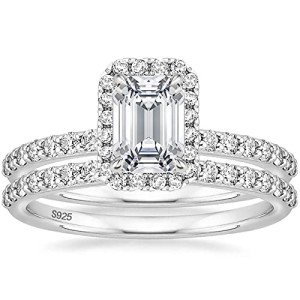 Elegant Emerald Cut CZ Sterling Silver Ring Set
