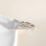 Elegant Emerald Cut CZ Sterling Silver Ring Set