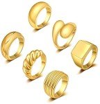 KOHOTA 6PCS Chunky Gold Dome Rings for Women