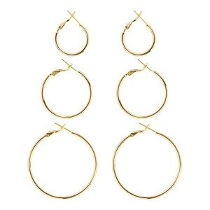 Gold Hoop Earrings Set for Women - 3 Pairs