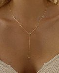 Dainty Gold Lariat Necklace with Teardrop Charm