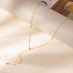 Dainty Gold Lariat Necklace with Teardrop Charm