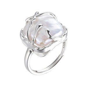 Stylish Baroque Pearl Silver Ring for Women