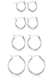 Cute Silver-Tone Stainless Steel Hoop Earrings Set