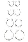 Cute Silver-Tone Stainless Steel Hoop Earrings Set