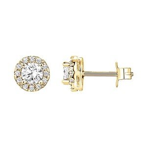 PAVOI Gold Plated Round Halo Zirconia Stud Earrings