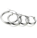 Cute Silver-Tone Stainless Steel Hoop Earrings Set