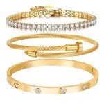 18K Gold Plated Love Bangle Bracelet Set